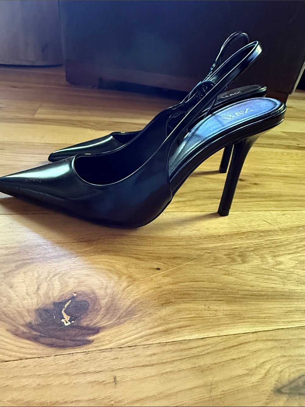 Zara Black Pointed Slingback Heels - Picture 2 of 5